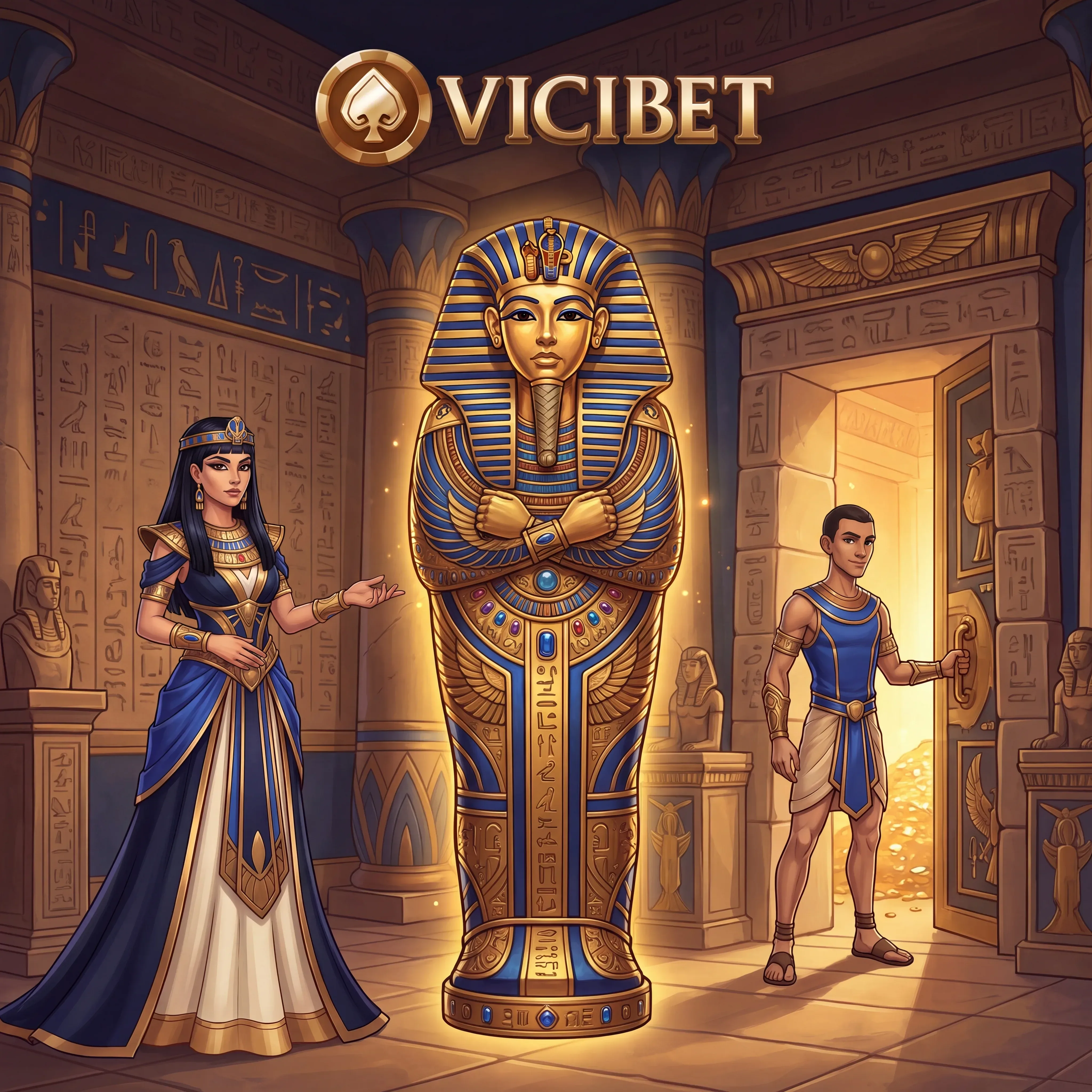 Golden pharaoh sarcophagus artwork